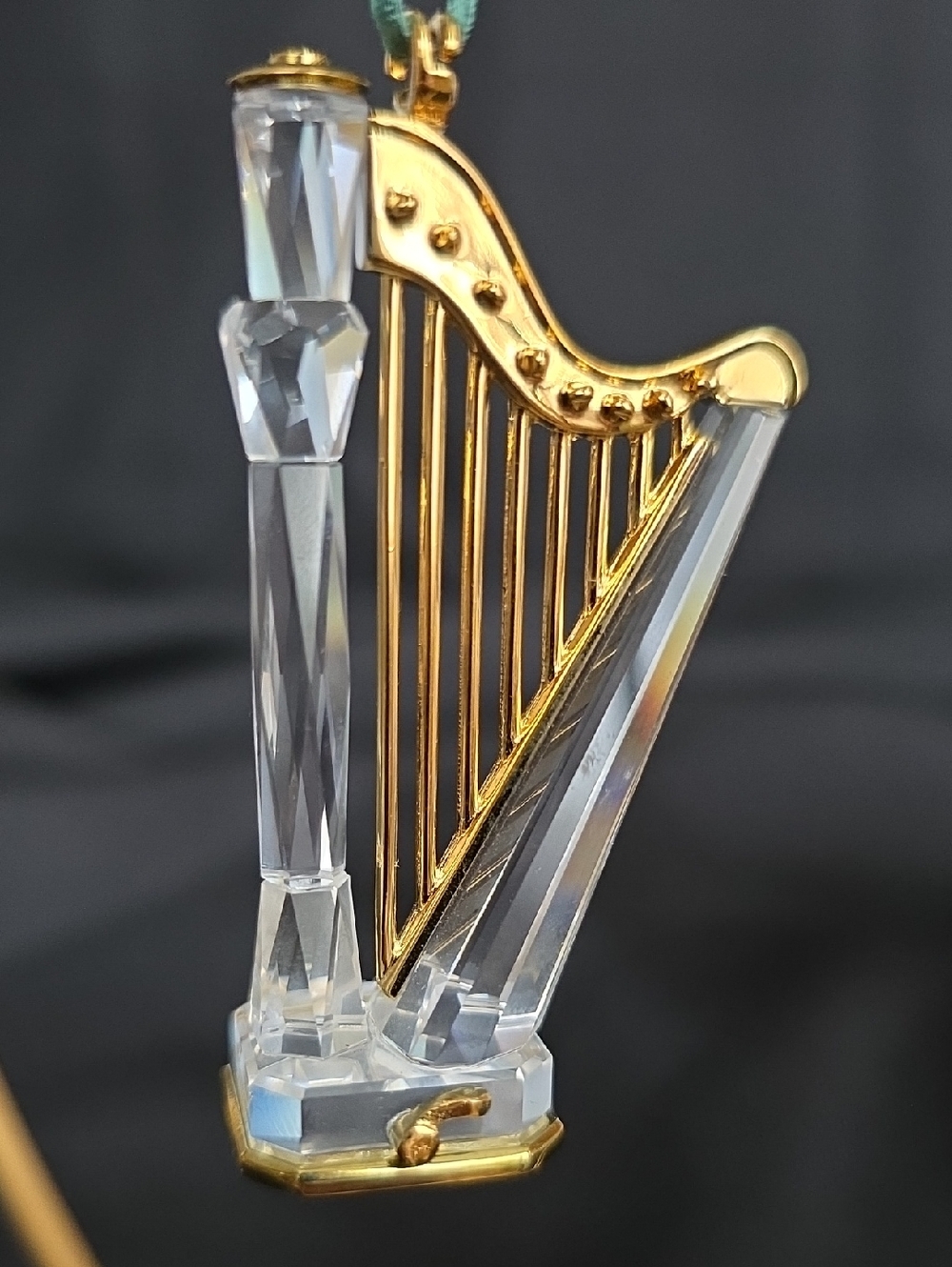 Swarovski Crystal Harp Ornament with Gold Accents - Clear